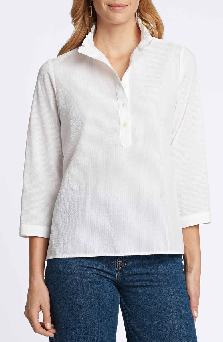 Foxcroft Mia Cotton Blend Seersucker Popover Top, Main, color, 