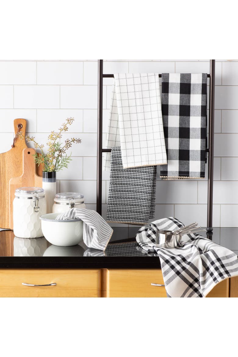 Black Farmhouse Woven Dishtowel Set/5, Alternate, color, Black