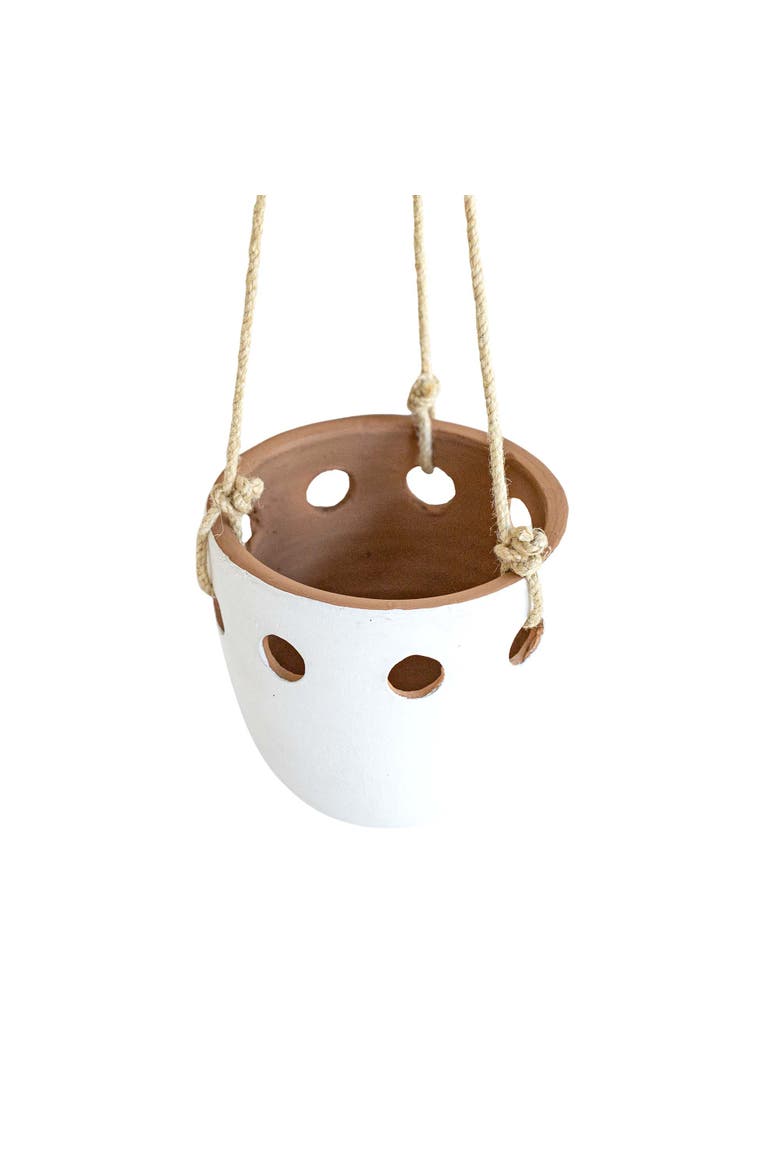 5.75" x 24.75" Galiot White Round Cutout Indoor Hanging Terracotta Planter, Alternate, color, White