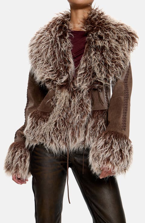 Faux Fur Trim Faux Suede Jacket
