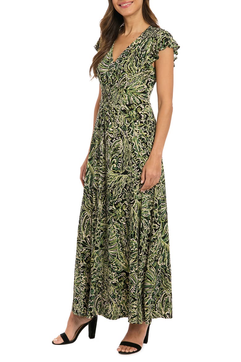 V-Neck Flutter Sleeve Maxi Dress, Alternate, color, BLACK/ JUNIPER