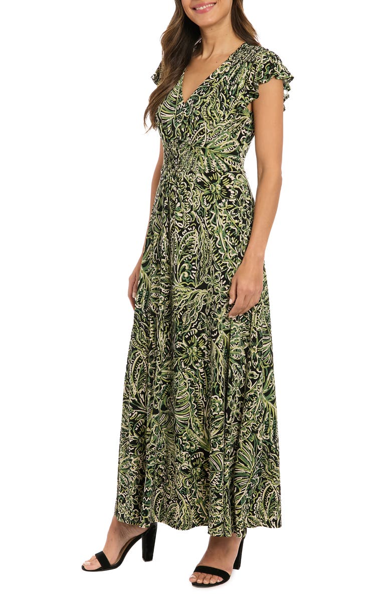 London Times V-Neck Flutter Sleeve Maxi Dress, Alternate, color, Black/ Juniper