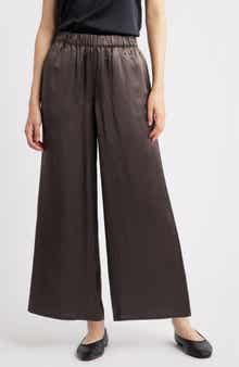 Eileen Fisher Crinkle Satin Wide Leg Ankle Pants