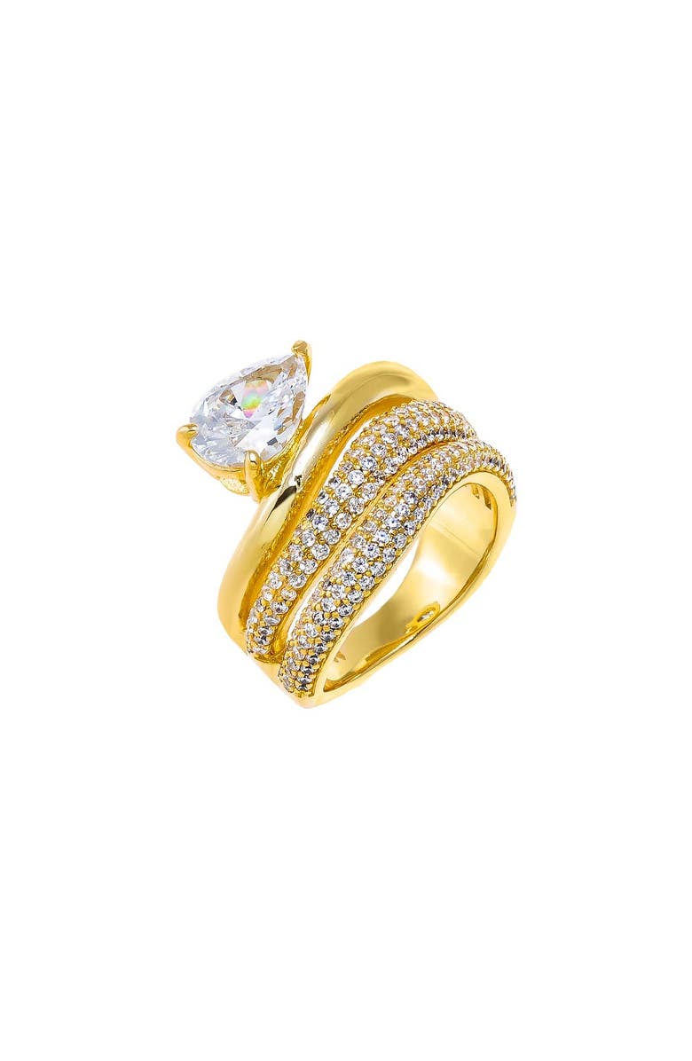 BY ADINA EDEN Solid/Pave Waved Triple Band W/ Pear Stone Ring, Main, color, 