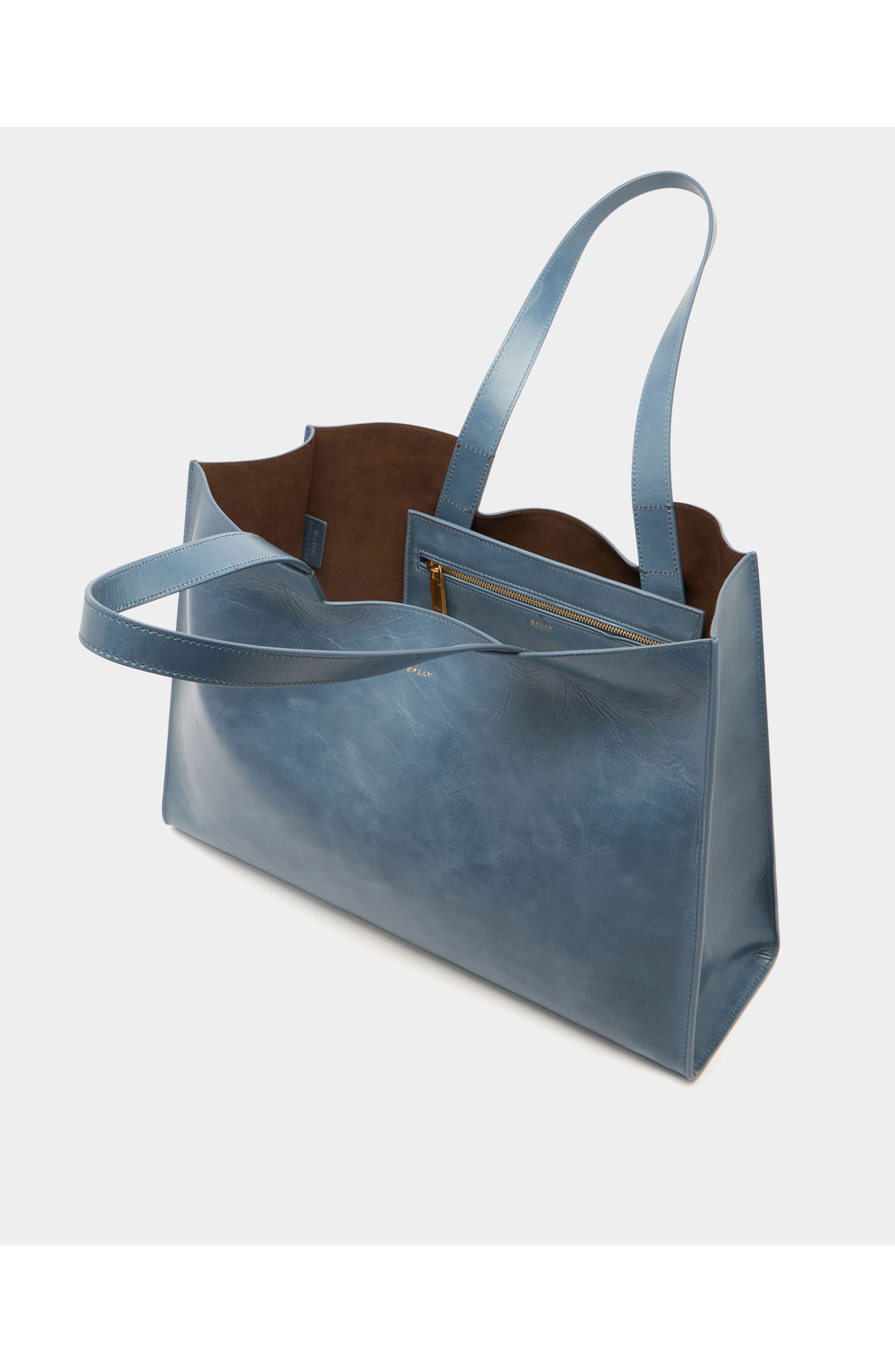 Bally Easy Bally Tote Bag in Plain Leather, Alternate, color, Blue