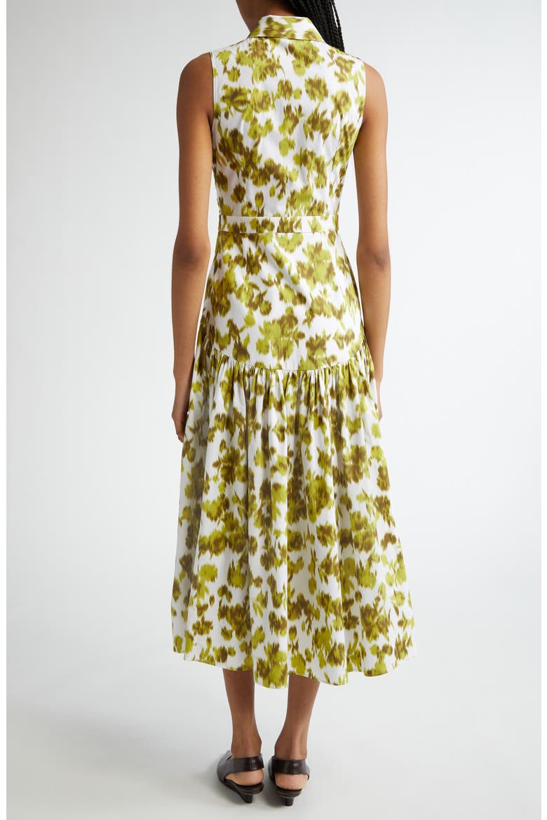 Abstract Floral Print Drop Waist Shirtdress, Alternate, color, MOSS/OPTIC WHITE