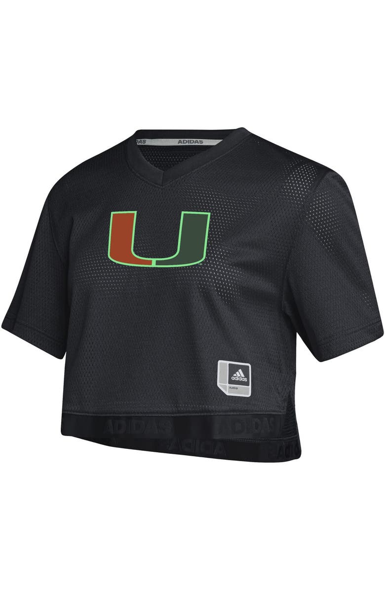 adidas Women's adidas Black Miami Hurricanes Primegreen V-Neck Cropped Jersey, Alternate, color, 