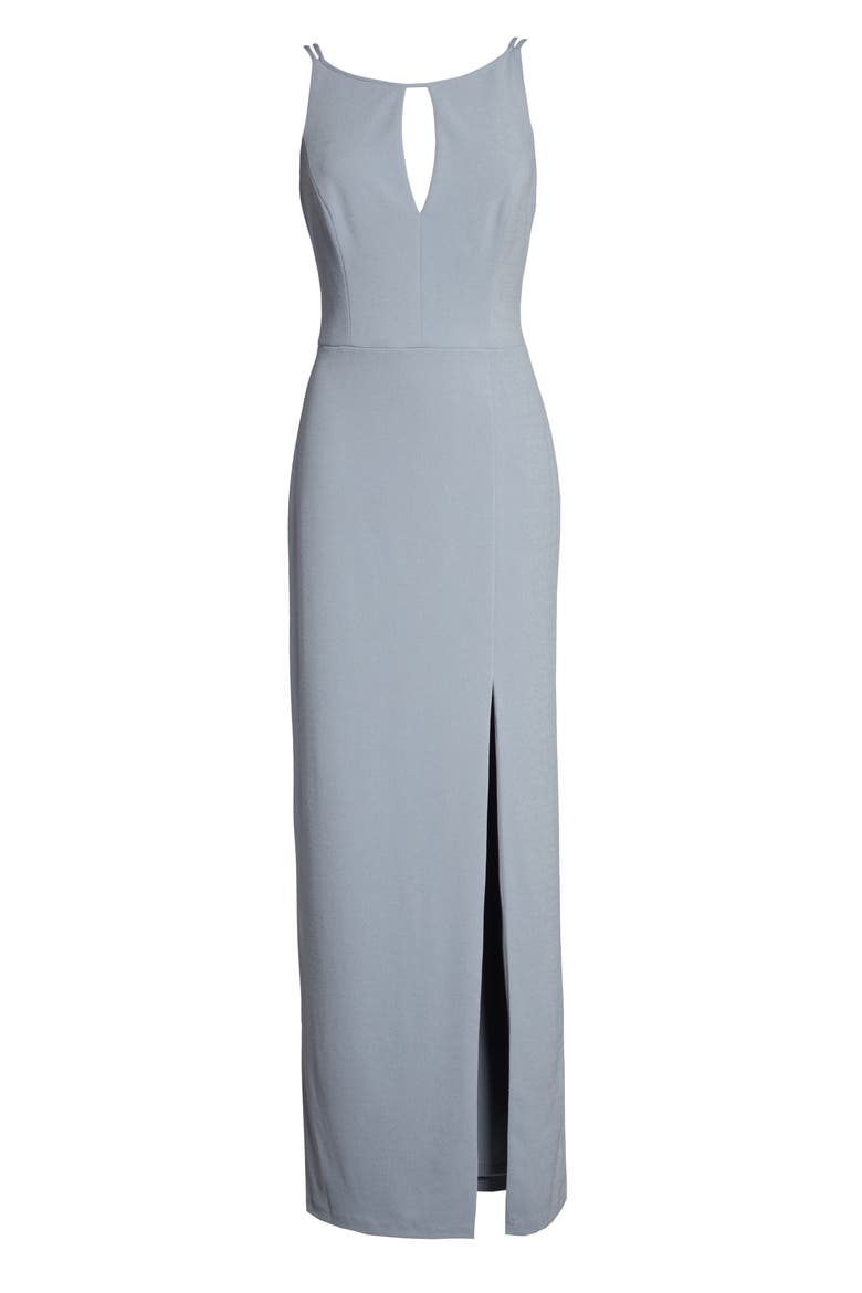 Stretch Crepe Column Gown, Alternate, color, PLATINUM
