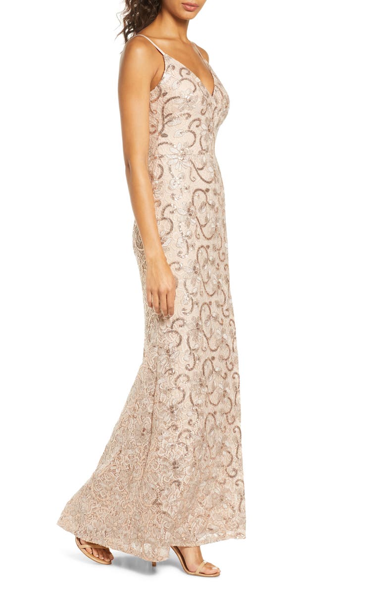 Vince Camuto Sequin Floral A-Line Gown, Alternate, color, 
