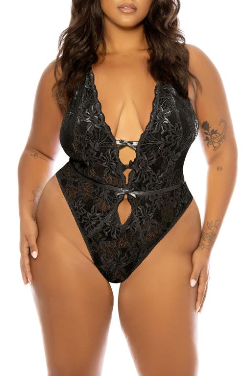 Oh La La Cheri Lauren Open Back Lace Chemise In Black