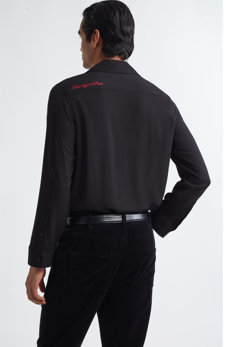 MIDNIGHT RODEO Logo Embroidered Crepe Camp Shirt, Alternate, color, Black