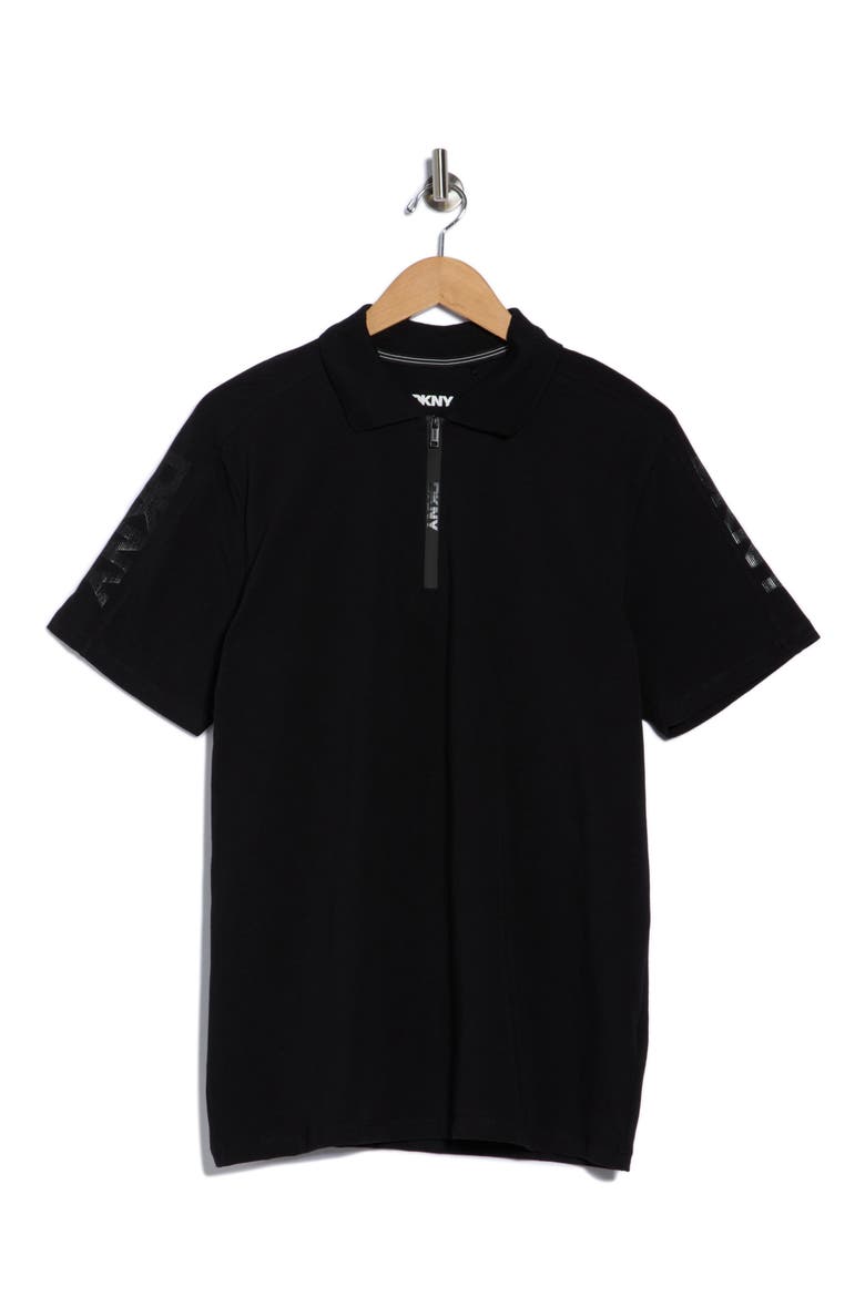 Zach Stretch Cotton Quarter Zip Polo, Alternate, color, BLACK