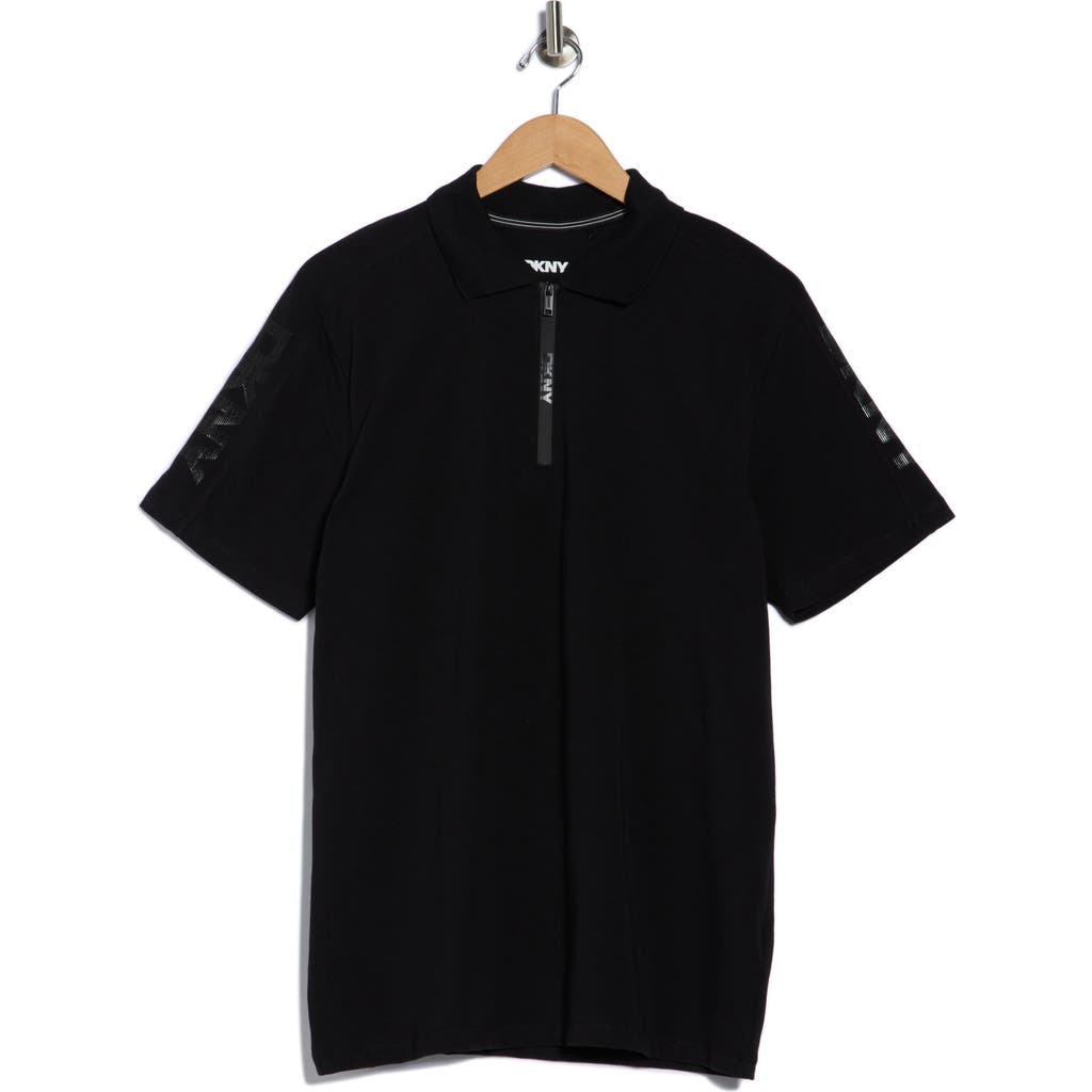 Dkny Sportswear Zach Stretch Cotton Quarter Zip Polo In Black