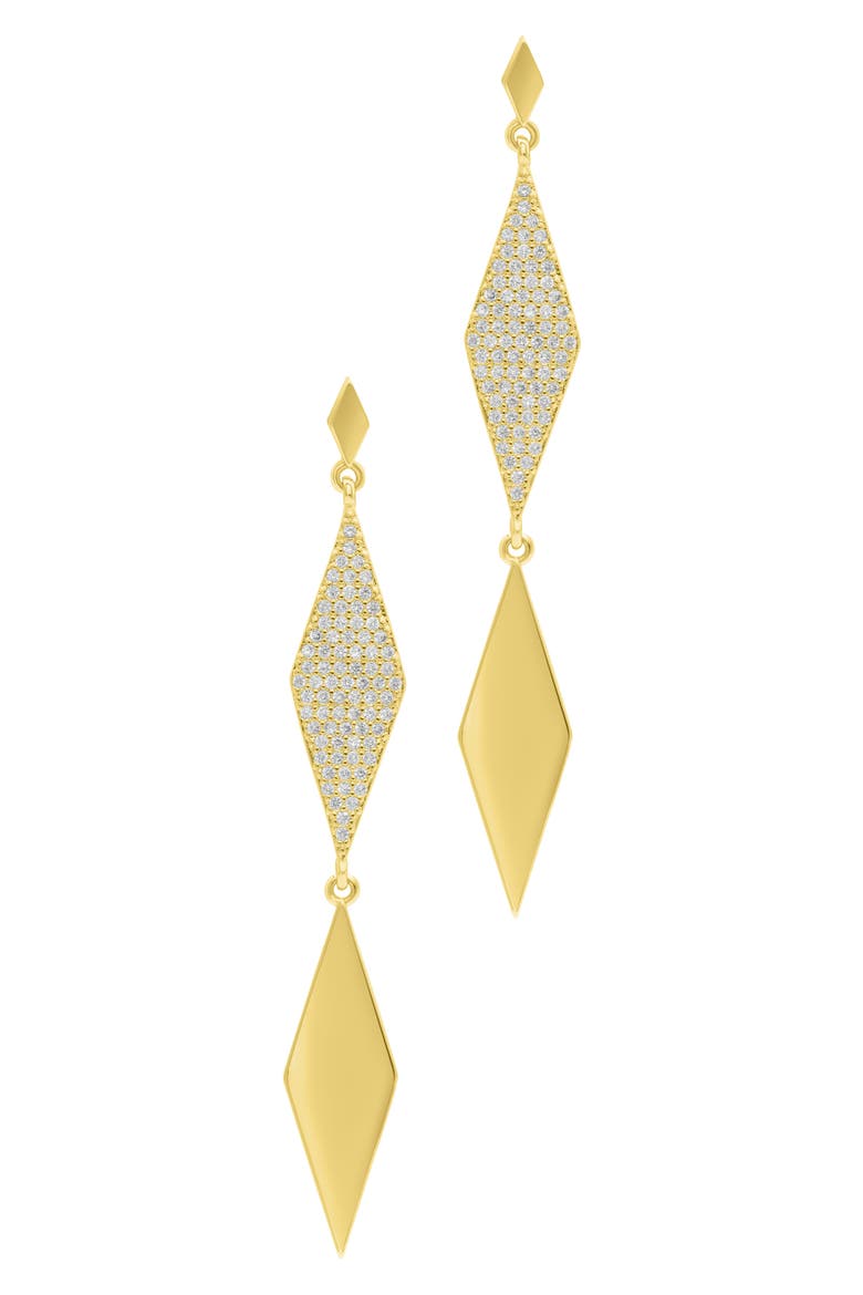 CZ Pavé Double Diamond Drop Earrings, Alternate, color, GOLD