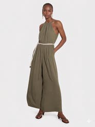 Apricot Halter Neck Rope Belt Jumpsuit