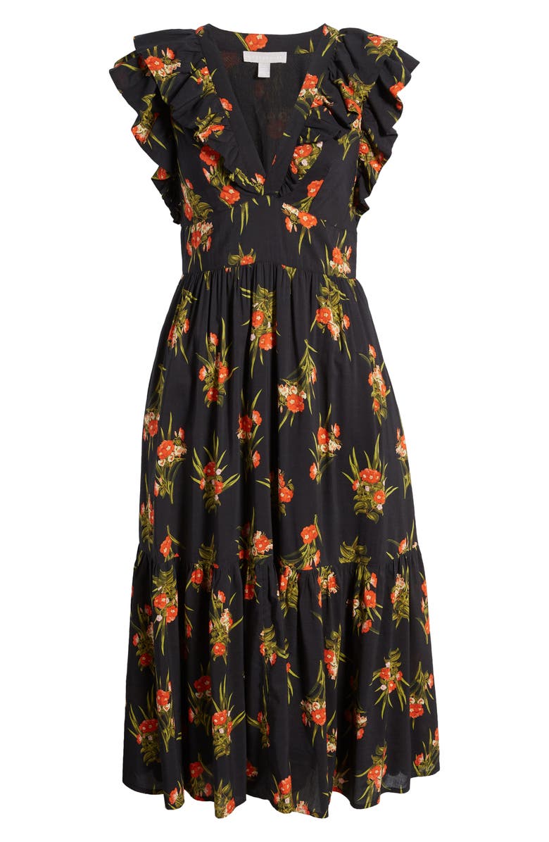 Chelsea28 Floral Ruffle Sleeve Organic Cotton Blend Dress, Alternate, color,