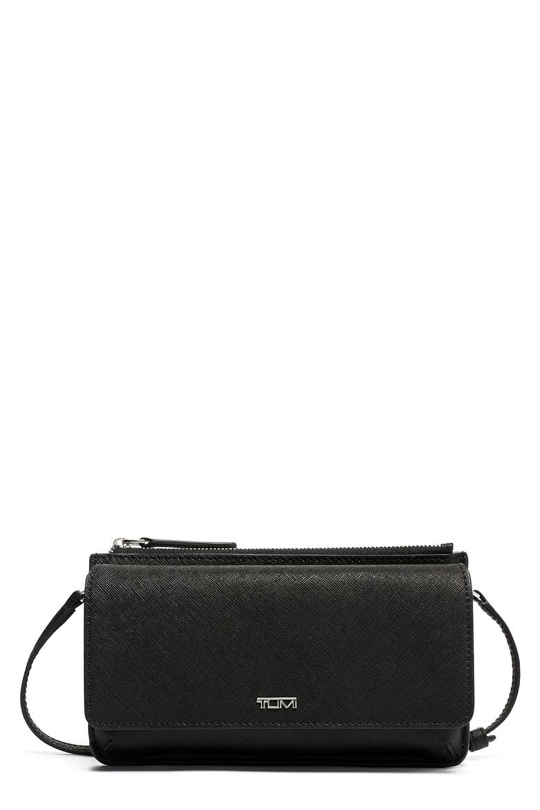 Leather Crossbody Wallet, Main, color, BLACK