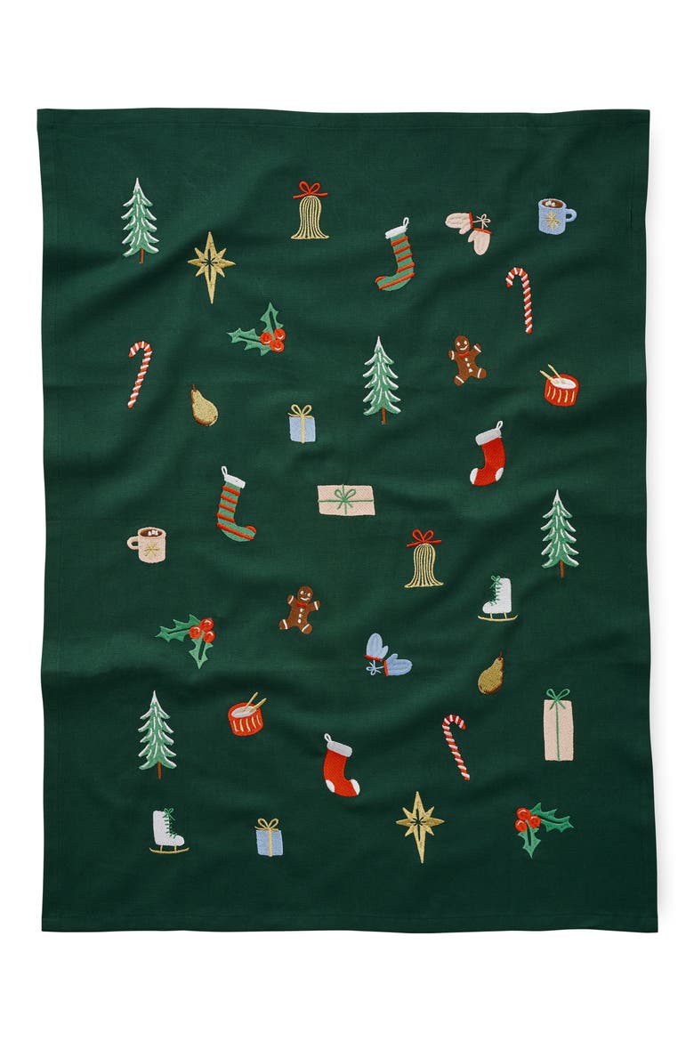 Christmas Icon Embroidered Tea Towel, Alternate, color, GREEN MULTI