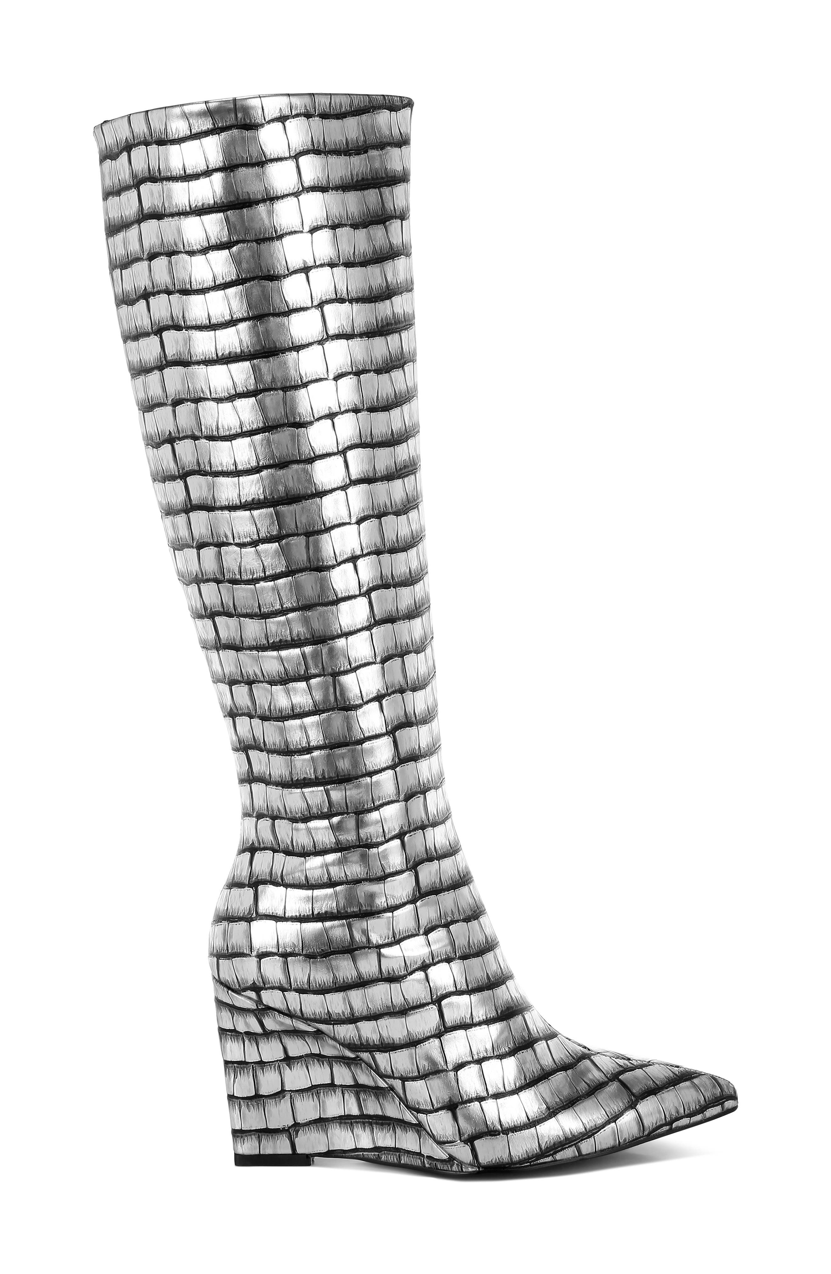 LONDON RAG Bass Head Croc Embossed Wedge Boot, Alternate, color, 