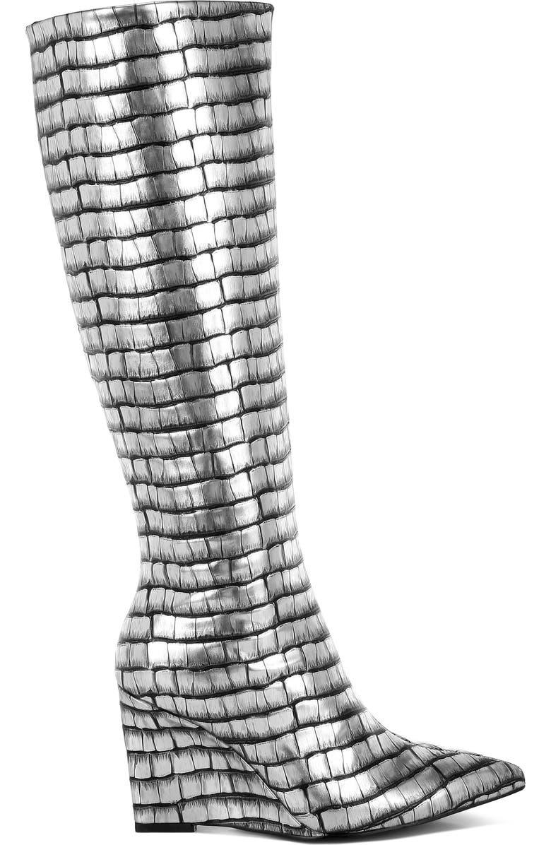 LONDON RAG Bass Head Croc Embossed Wedge Boot, Alternate, color,