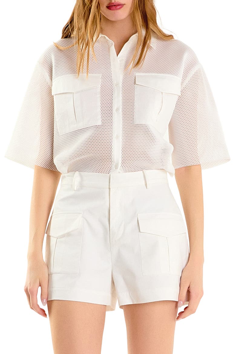 Pocket Mesh Shirt, Main, color, WHITE