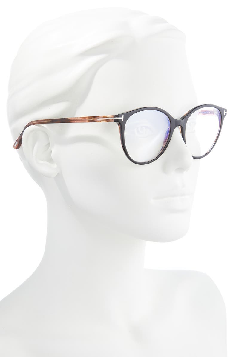 TOM FORD 53mm Cat Eye Blue Light Blocking Glasses, Alternate, color, Black/Other