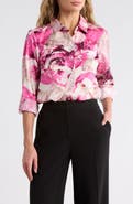 DKNY Printed Satin Roll Tab Top