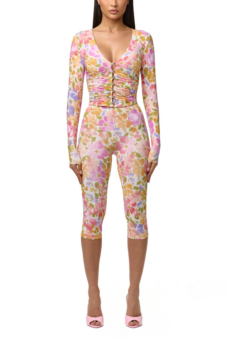 Naked Wardrobe Print Front Button Stretch Top, Alternate, color, Blush Bloom