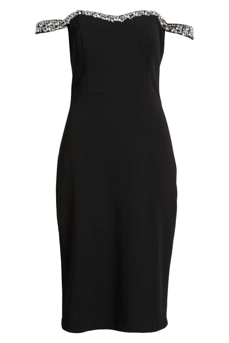 Embellished Off the Shoulder Cocktail Dress, Alternate, color, BLACK