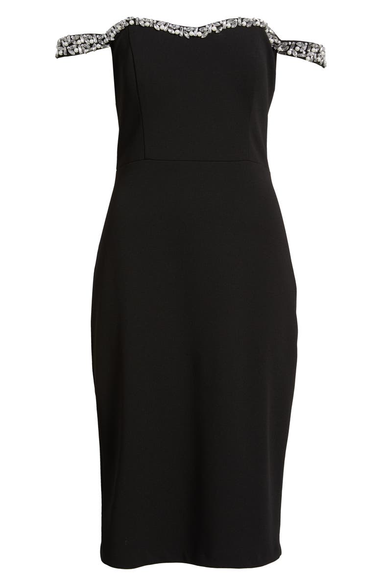 Eliza J Embellished Off the Shoulder Cocktail Dress, Alternate, color, Black
