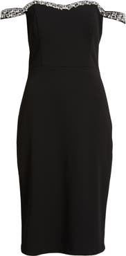 Eliza J Embellished Off the Shoulder Cocktail Dress