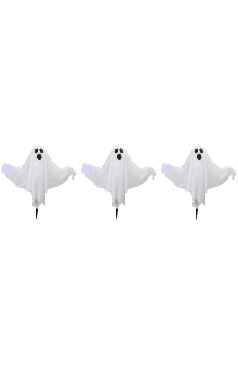 Northlight LED Lighted Color Changing Ghost Halloween Lawn Stakes - 20" - Multicolor - Set of 3, Main, color, White