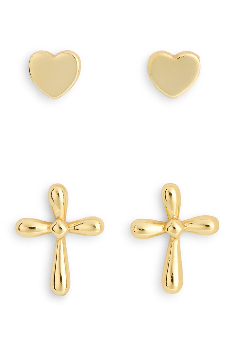 Set of 2 Cross Stud Earrings, Main, color, GOLD