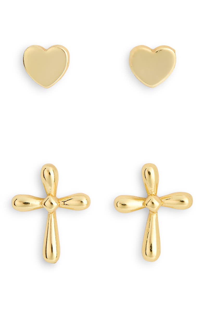 Argento Vivo Sterling Silver Set of 2 Cross Stud Earrings, Main, color, Gold