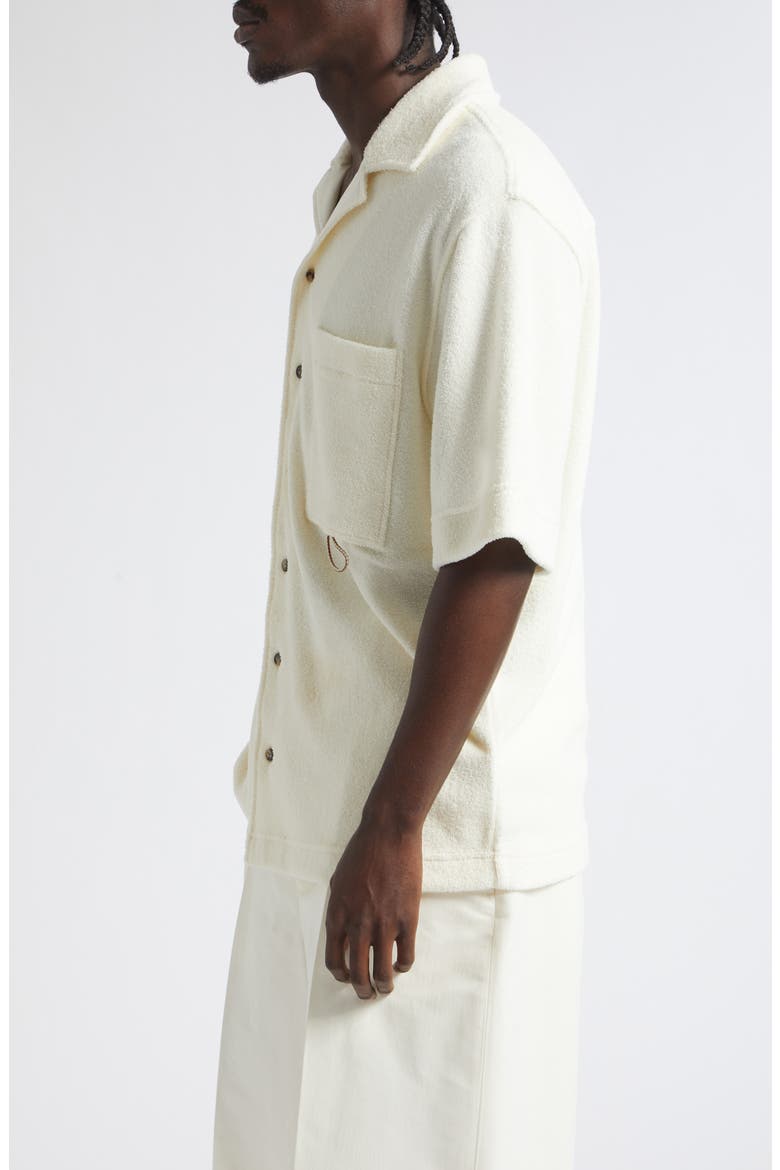 Short Sleeve Cotton Blend Terrycloth Button-Up Shirt, Alternate, color, PARCHMENT