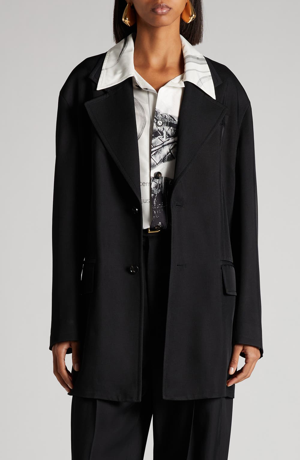 Viscose & Mulberry Silk Twill Jacket, color, 1000 BLACK