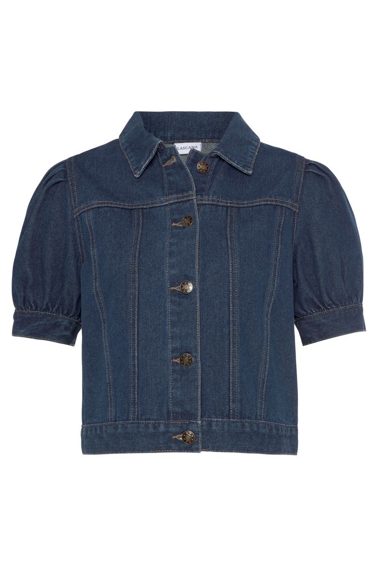 Puff Sleeve Denim Jacket, Alternate, color, Dark Washed