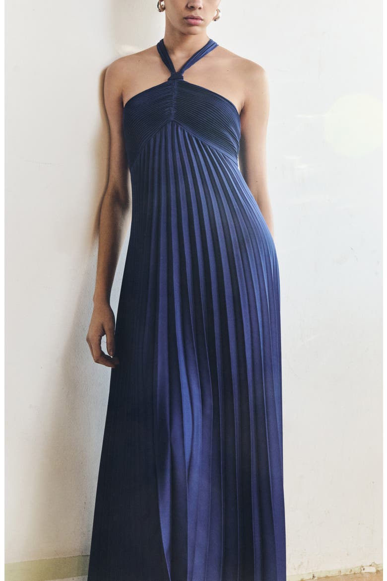 Pleated Sleeveless Maxi Dress, Alternate, color, DARK BLUE