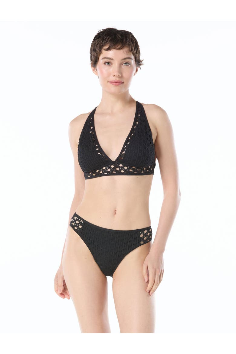 See Through Crochet Halter Bikini Top, Main, color, Black