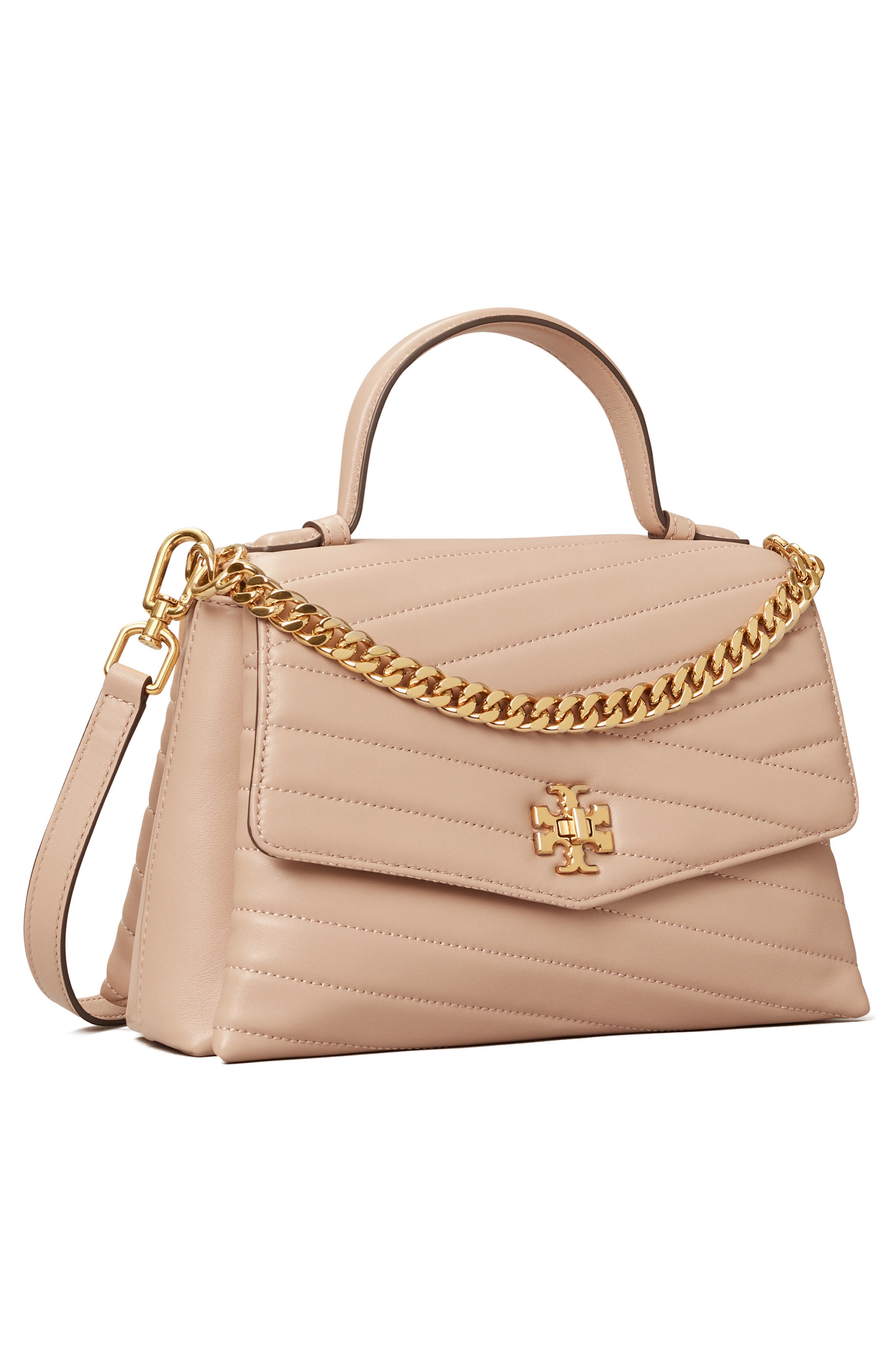Kira Chevron Quilted Leather Top Handle Satchel, Alternate, color, DEVON SAND