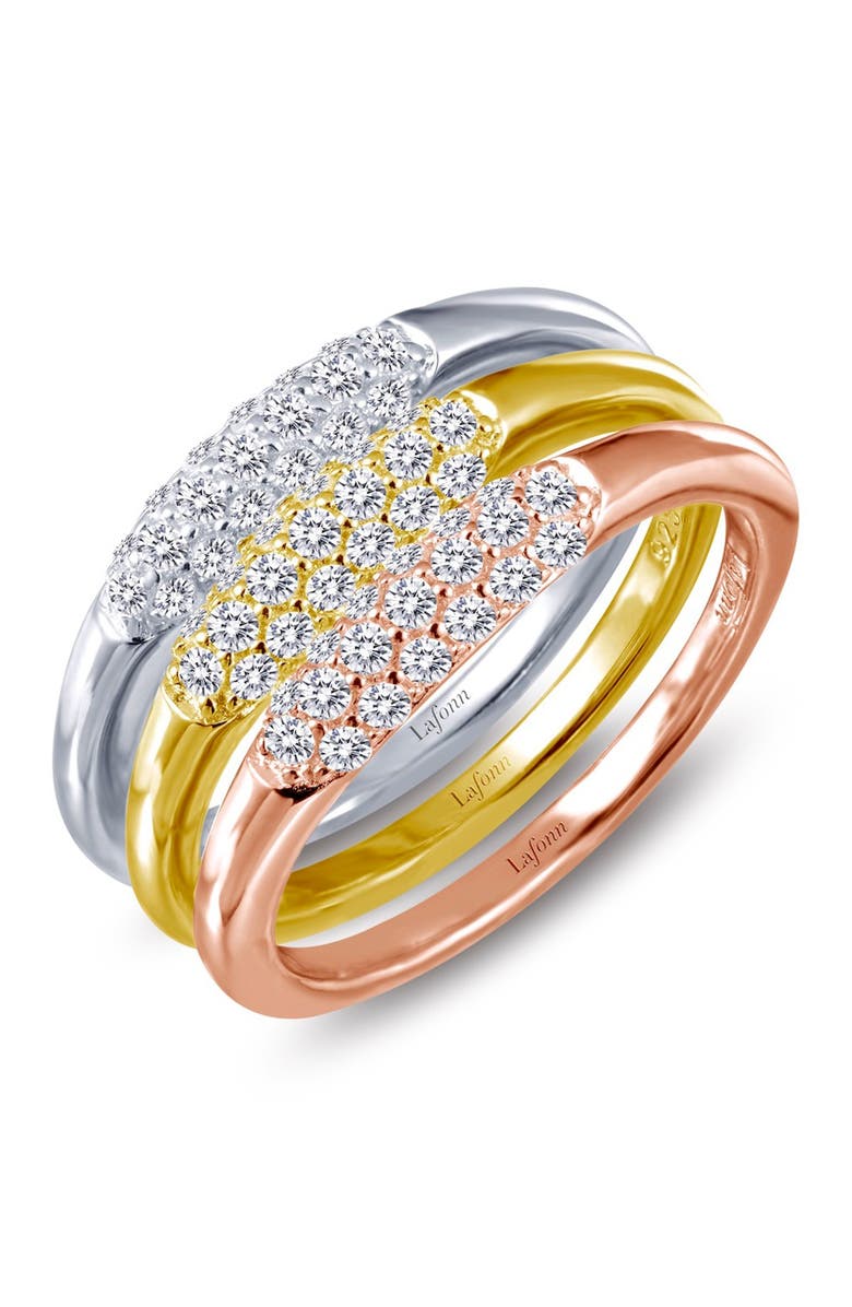 Lafonn Platinum & Gold Plated Stackable Ring Set with Simulated Diamonds, Main, color,