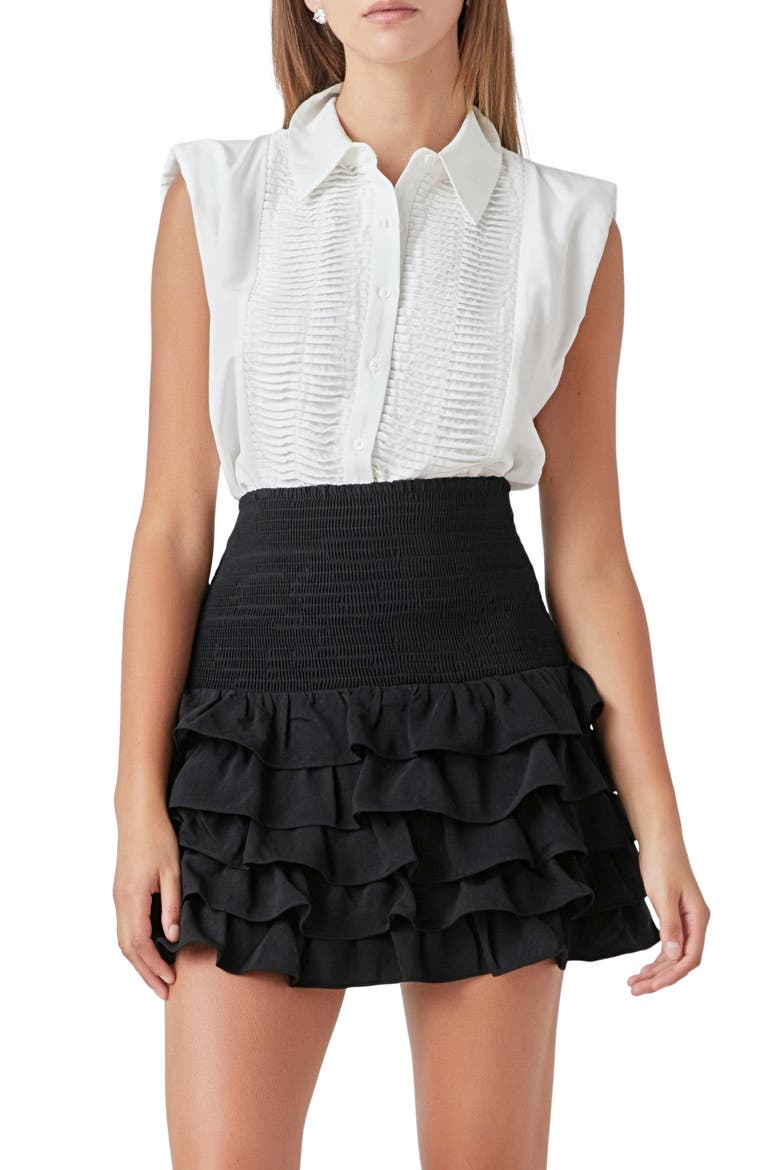 Pintuck Sleeveless Button-Up Shirt, Main, color, WHITE