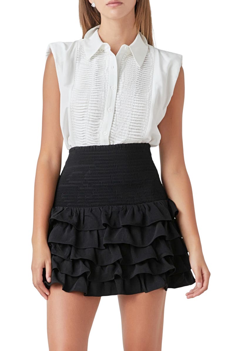 Endless Rose Pintuck Sleeveless Button-Up Shirt, Main, color, White