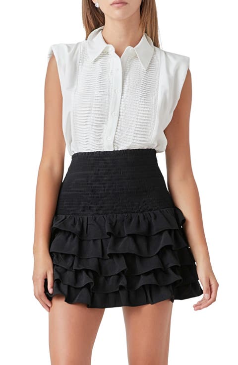 Pintuck Sleeveless Button-Up Shirt