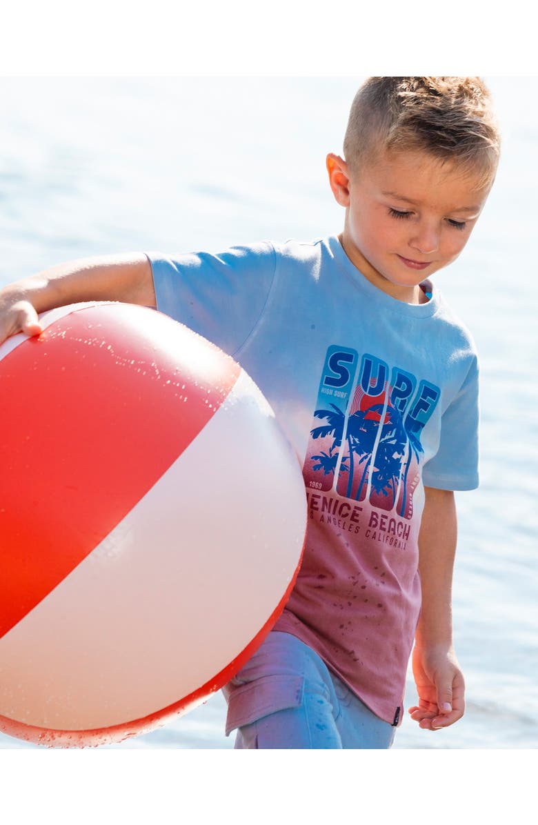 Deux par Deux Little Boy's Short Sleeve Organic Cotton Graphic Tee Gradient Pale Blue And Dark Old Rose, Alternate, color, Gradient Pale Blue, Dark Rose