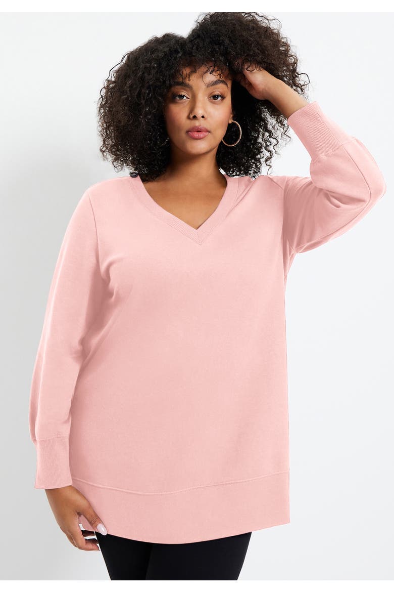 V-Neck French Terry Sweatshirt, Alternate, color, SOFT BLUSH TIE DYE BOUQUET