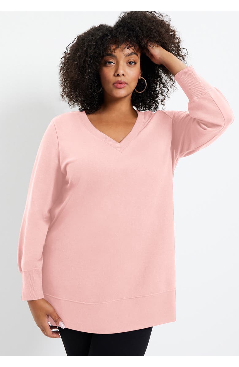 June + Vie V-Neck French Terry Sweatshirt, Alternate, color, Black