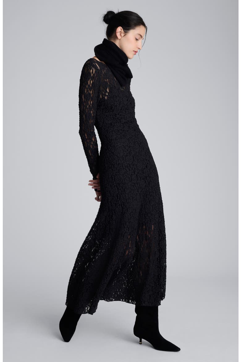Lace Long Sleeve Maxi Dress, Alternate, color, BLACK