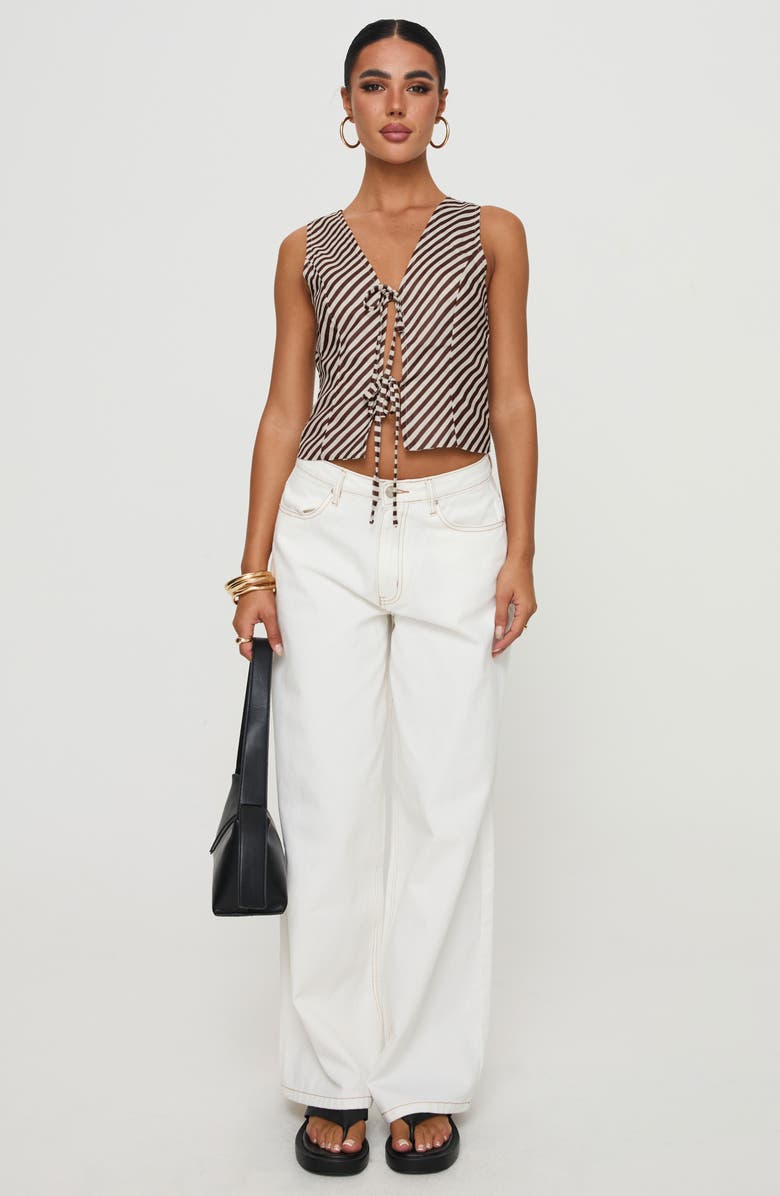 Princess Polly Lishar Stripe Tie Front Tank Top, Alternate, color, Brown