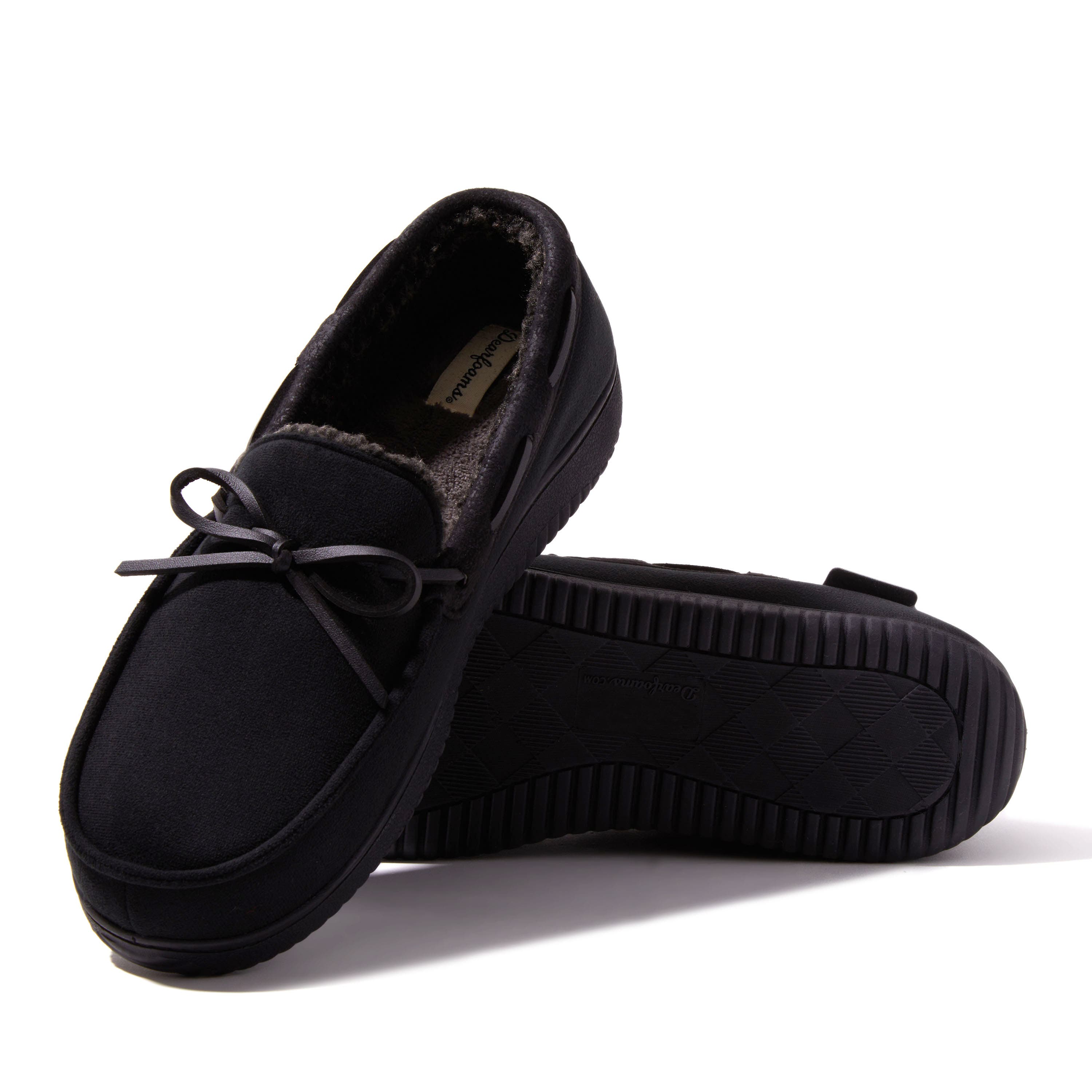 DEARFOAMS Pierce Microsuede Moccasin Slipper, Alternate, color, Black